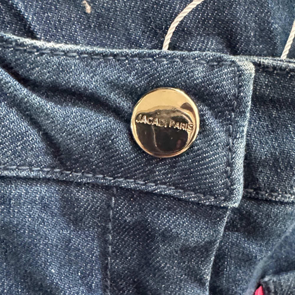 Jacadi Paris Blue Jeans with Pink Trim Ruffle Pocket Detail - Picture 6 of 15